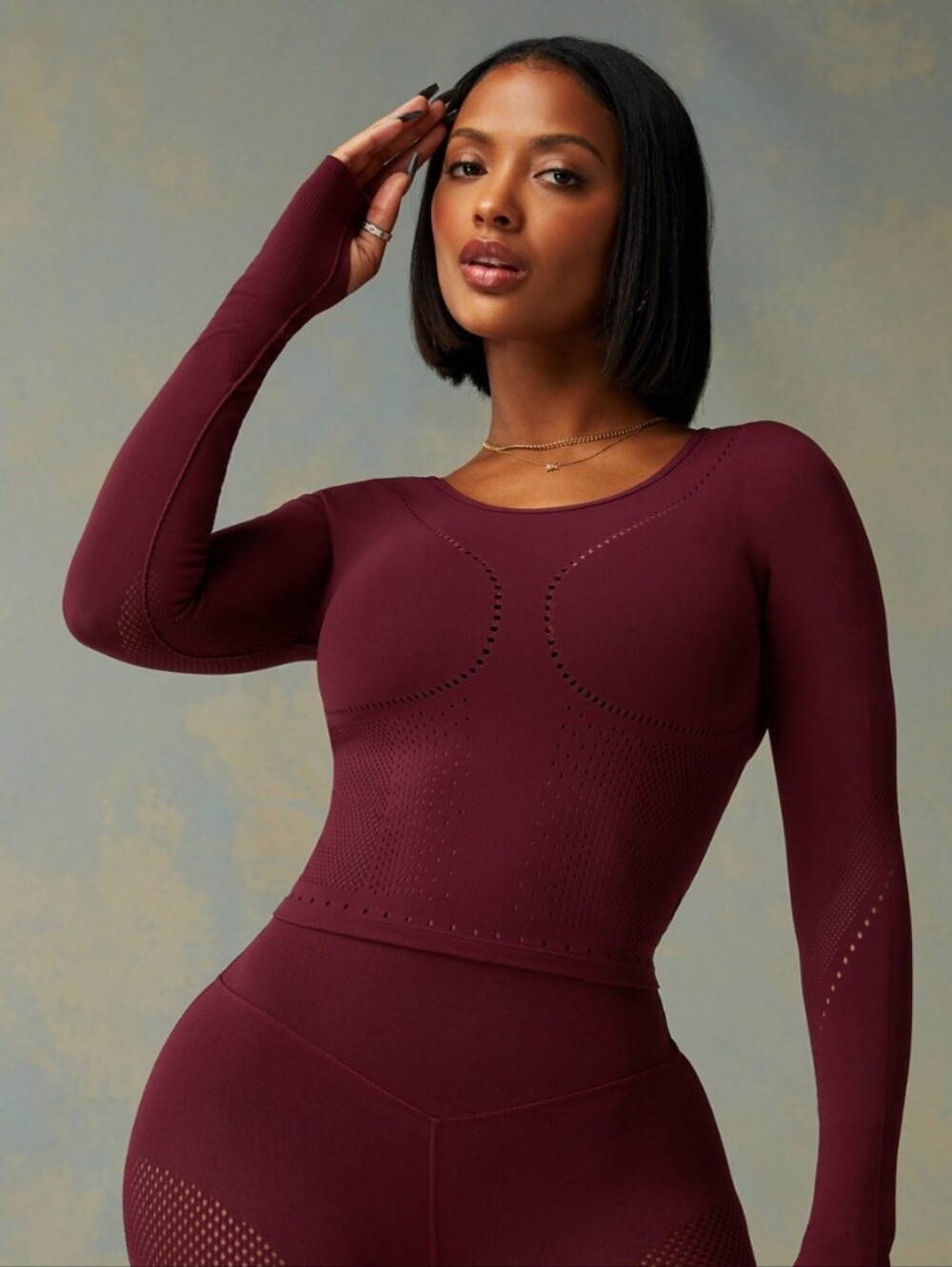 NWT Fabletics Maroon Burgundy Sculptknit Contour Long Sleeve Athletic Crop Top